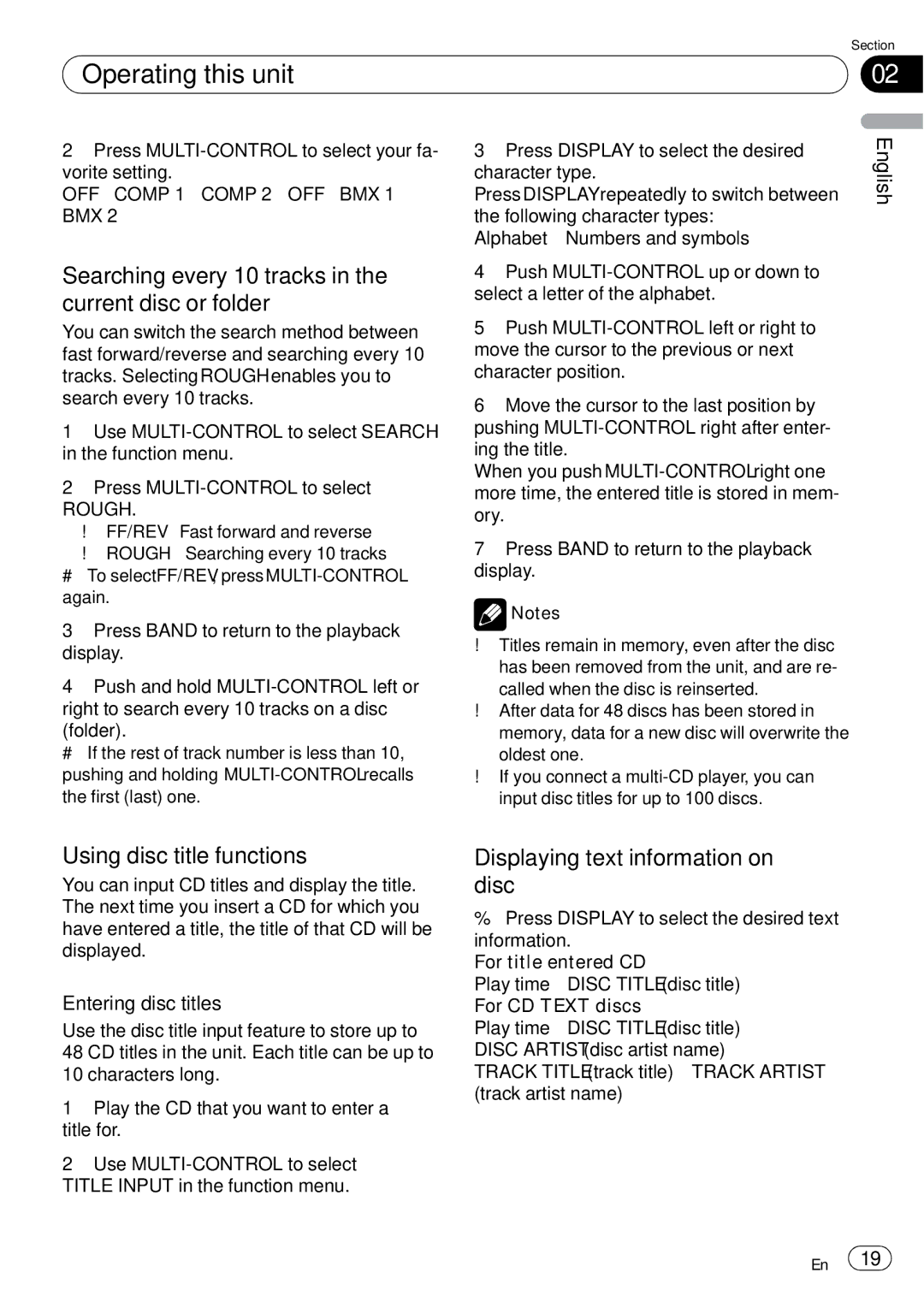 Pioneer DEH-P65BT operation manual Searching every 10 tracks in the current disc or folder, Using disc title functions 