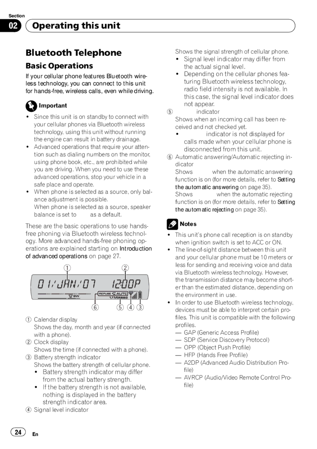 Pioneer DEH-P65BT operation manual Operating this unit Bluetooth Telephone 