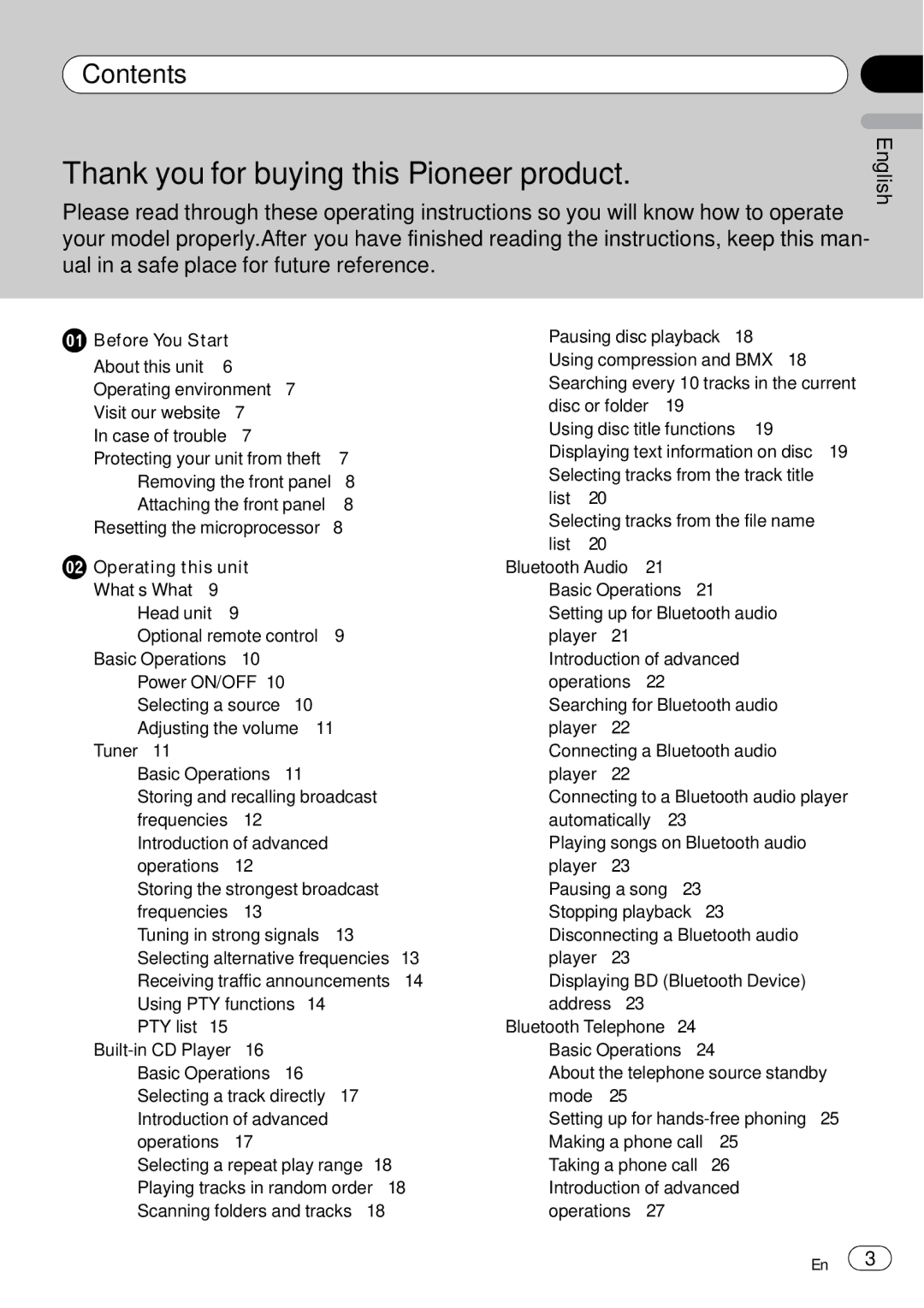 Pioneer DEH-P65BT operation manual Contents, Playing tracks in random order 