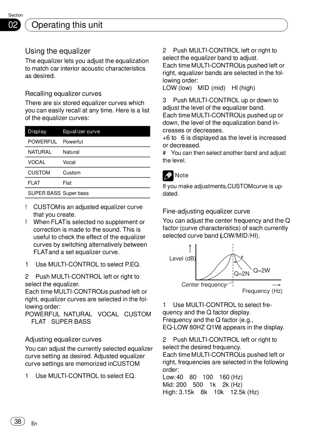 Pioneer DEH-P65BT operation manual Using the equalizer, Recalling equalizer curves, Adjusting equalizer curves 