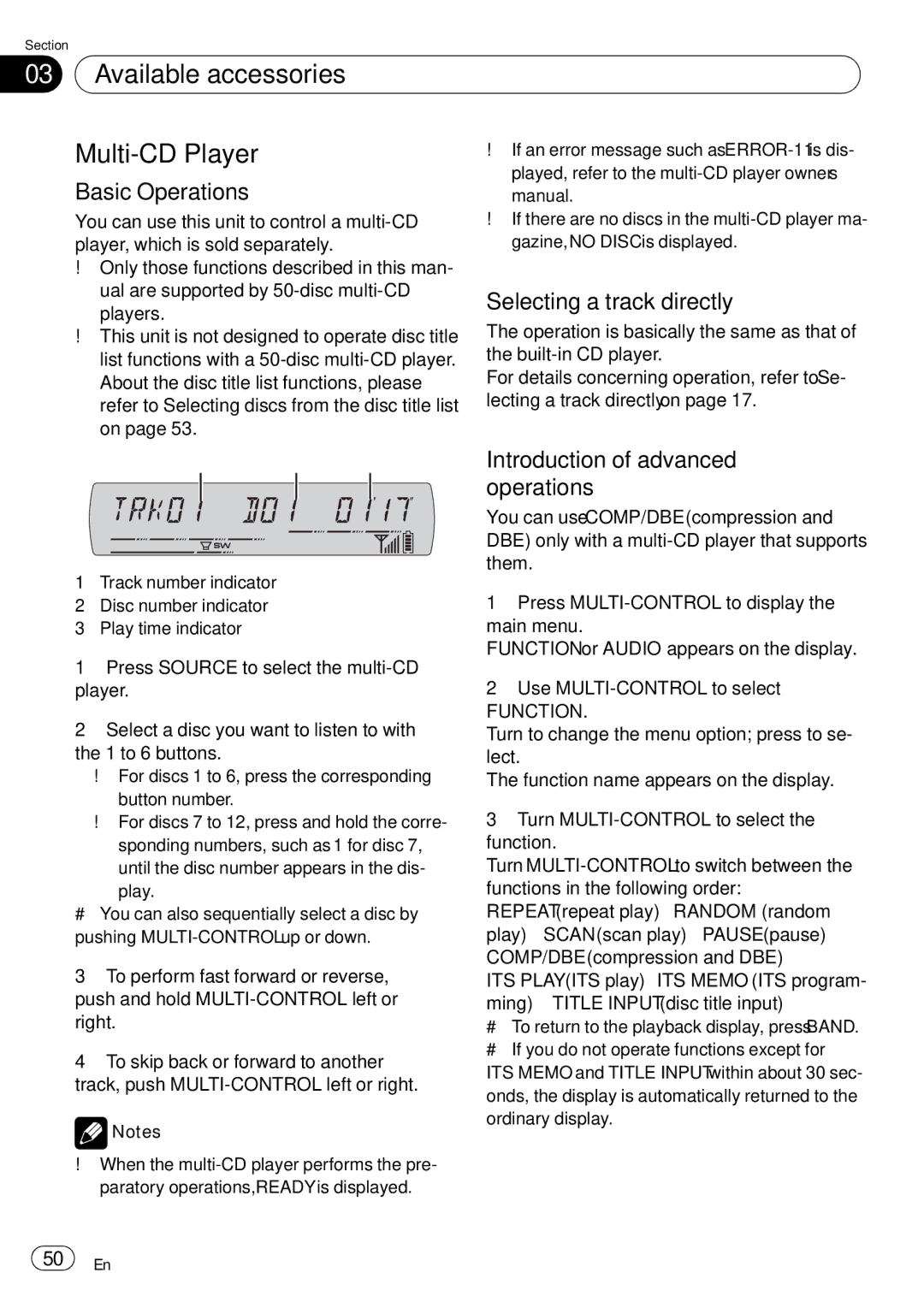 Pioneer DEH-P65BT operation manual Available accessories Multi-CD Player 