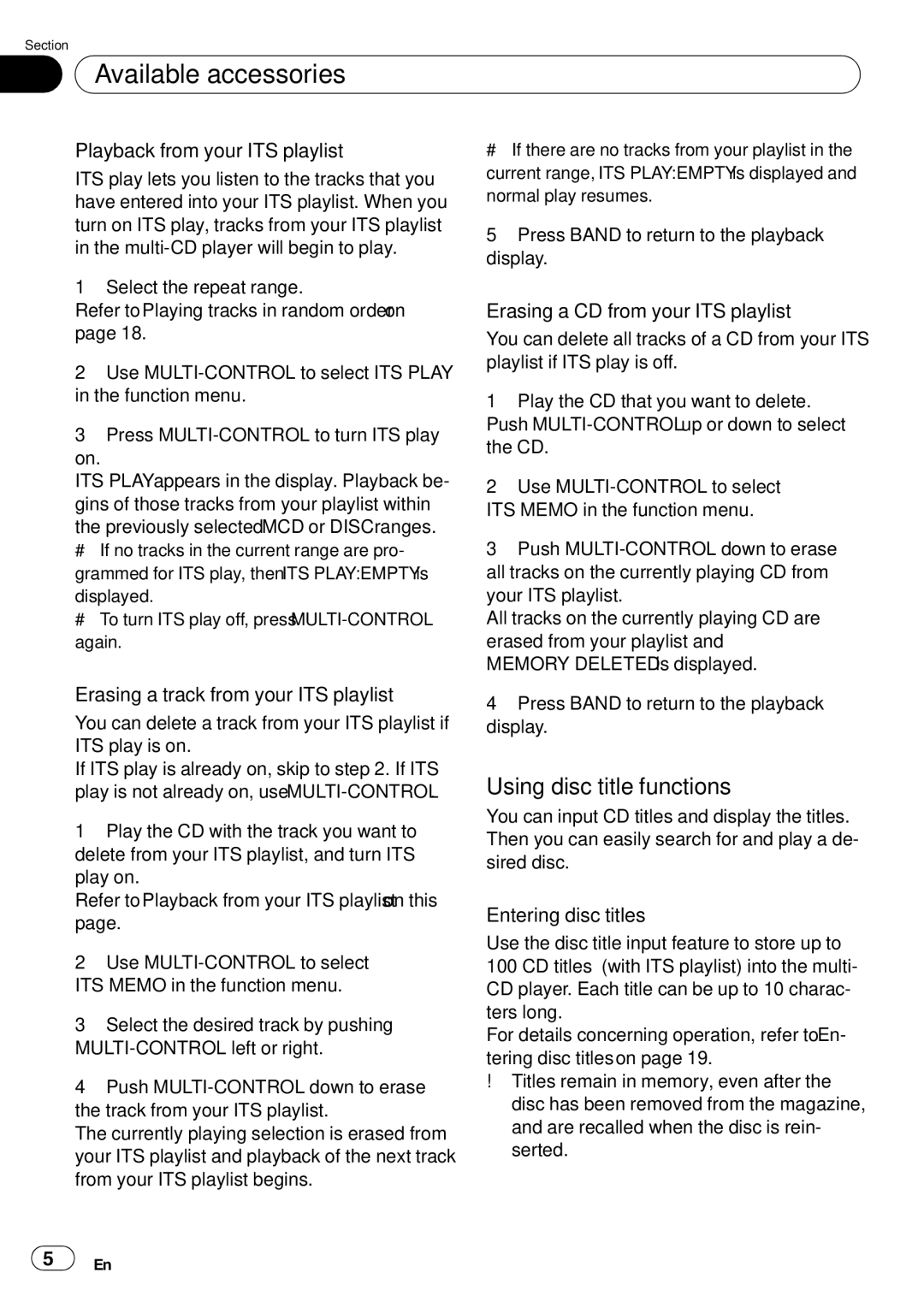 Pioneer DEH-P65BT operation manual Playback from your ITS playlist, Erasing a CD from your ITS playlist 