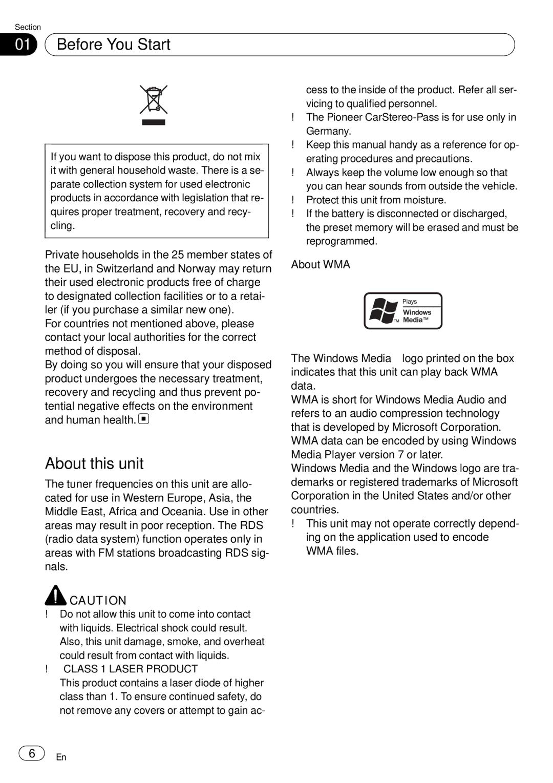 Pioneer DEH-P65BT operation manual Before You Start, About this unit, Class 1 Laser Product 