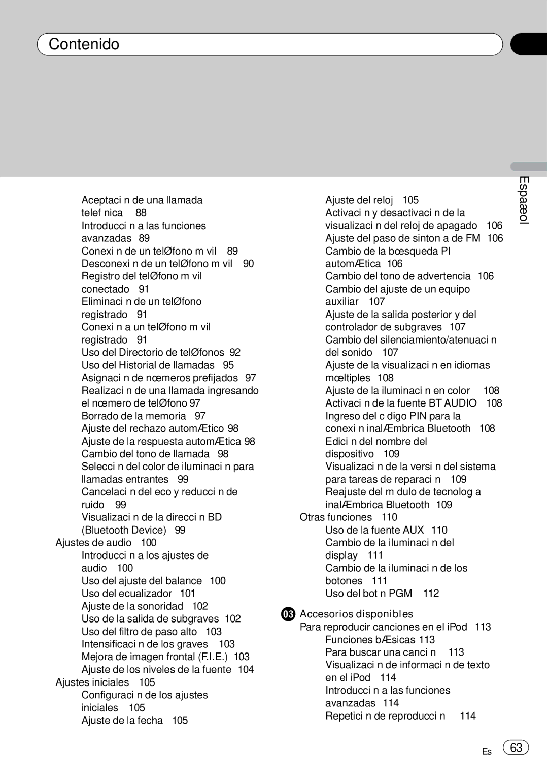 Pioneer DEH-P65BT operation manual Uso del Historial de llamadas, Uso del ecualizador Ajuste de la sonoridad, 102, 104, 106 