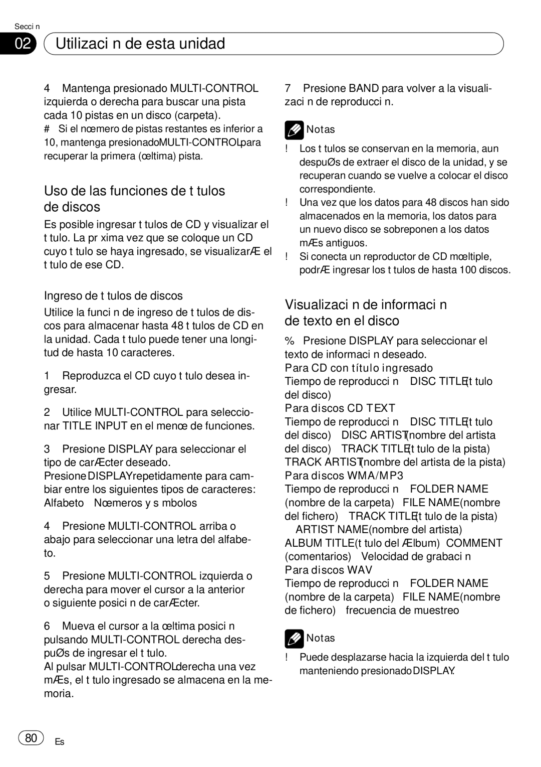 Pioneer DEH-P65BT Uso de las funciones de títulos de discos, Visualización de información de texto en el disco 