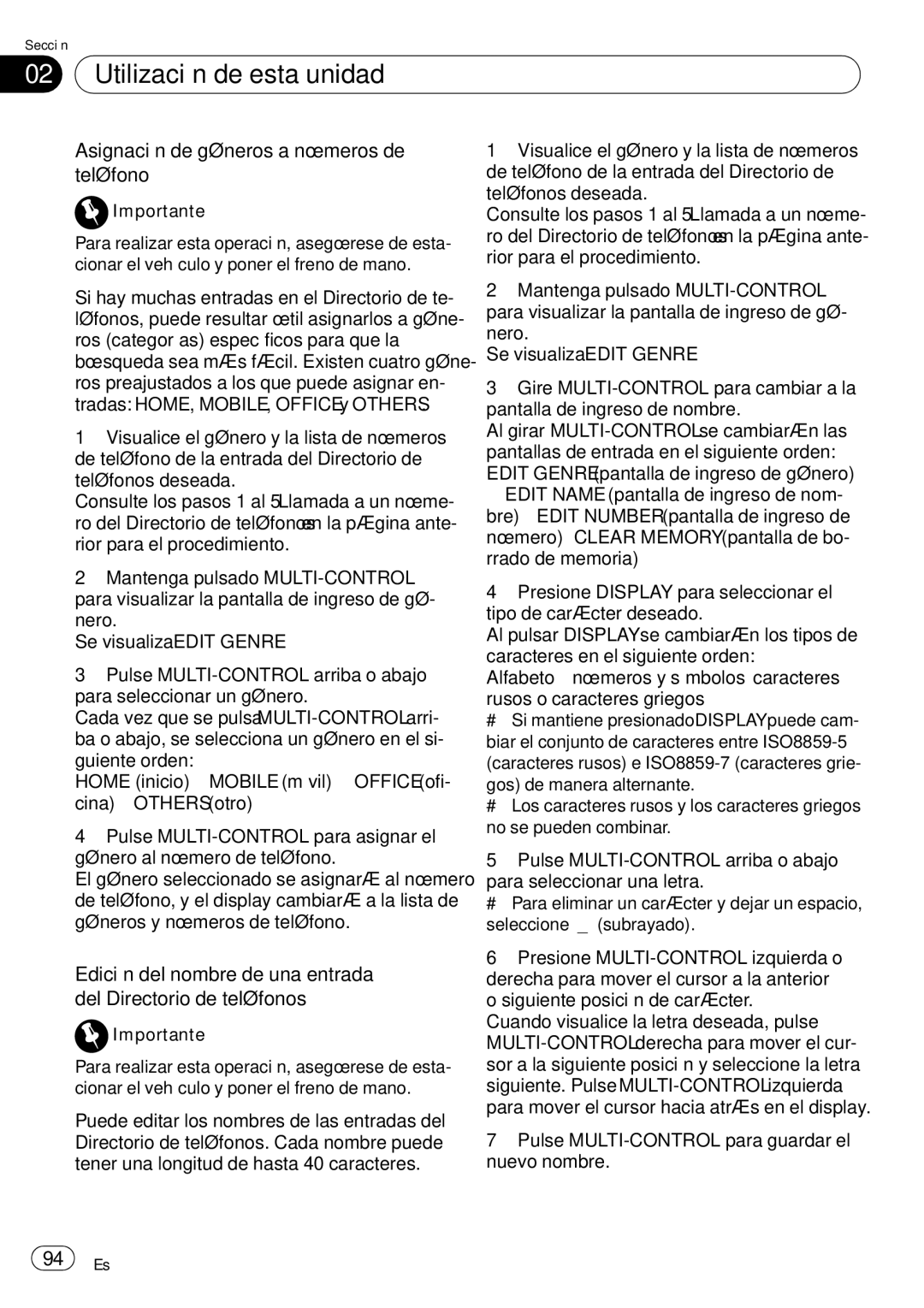 Pioneer DEH-P65BT operation manual Asignación de géneros a números de teléfono 