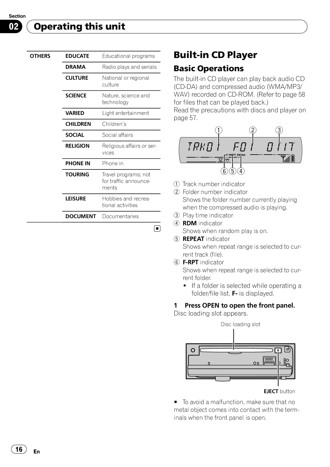 Pioneer DEH-P65BT operation manual Built-inCD Player,   , 02Operating this unit, Basic Operations 