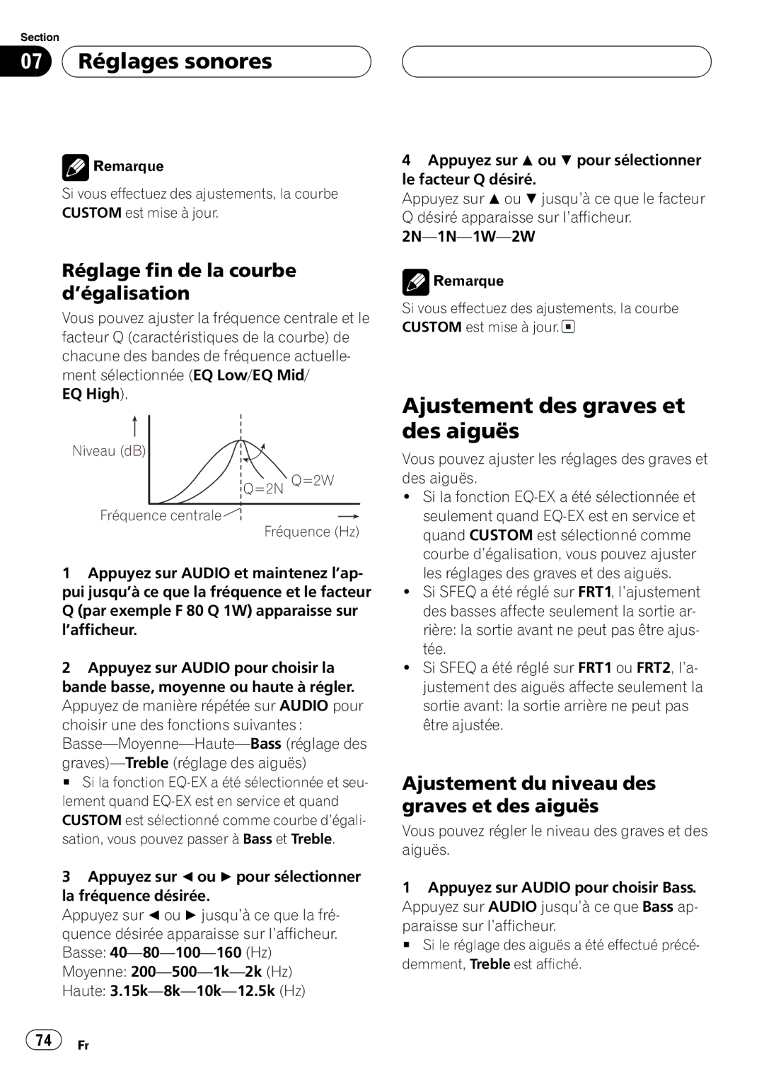 Pioneer DEH-P6600 operation manual Niveau dB =2N Q=2W Fréquence centrale Fréquence Hz 