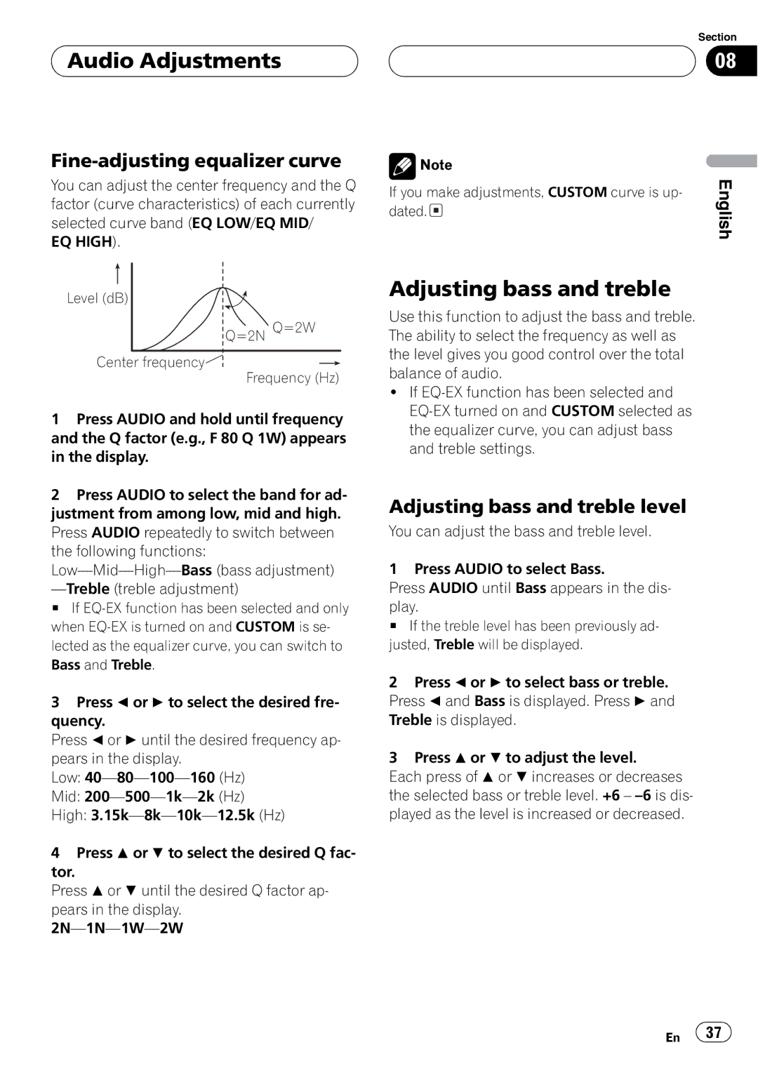 Pioneer DEH-P6700MP operation manual Level dB =2N Q=2W Center frequency Frequency Hz 