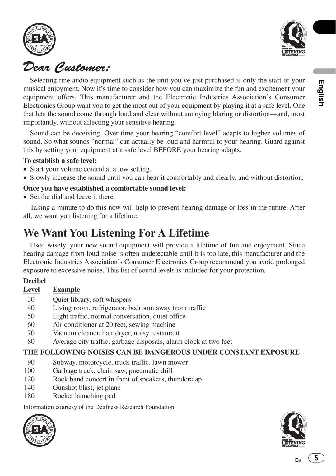 Pioneer DEH-P670MP operation manual We Want You Listening For a Lifetime 