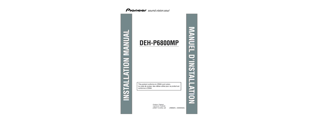 Pioneer DEH-P6800MP manual Installation Manual 