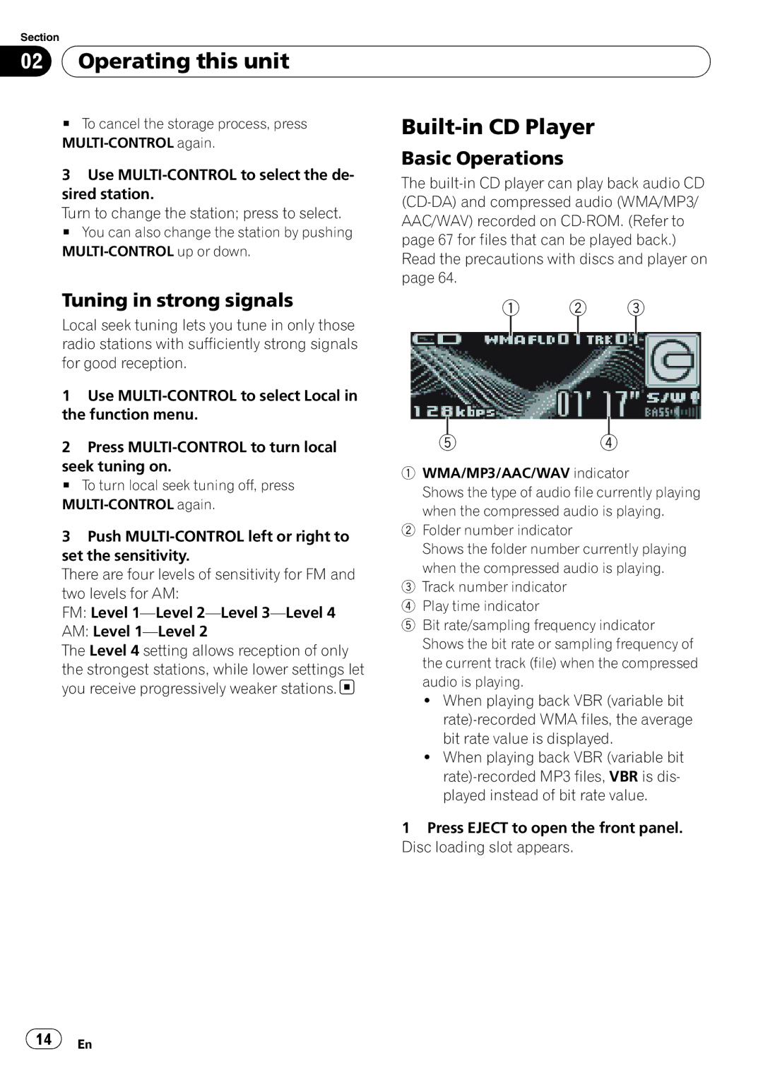 Pioneer DEH-P6900UB operation manual Built-in CD Player, Tuning in strong signals 