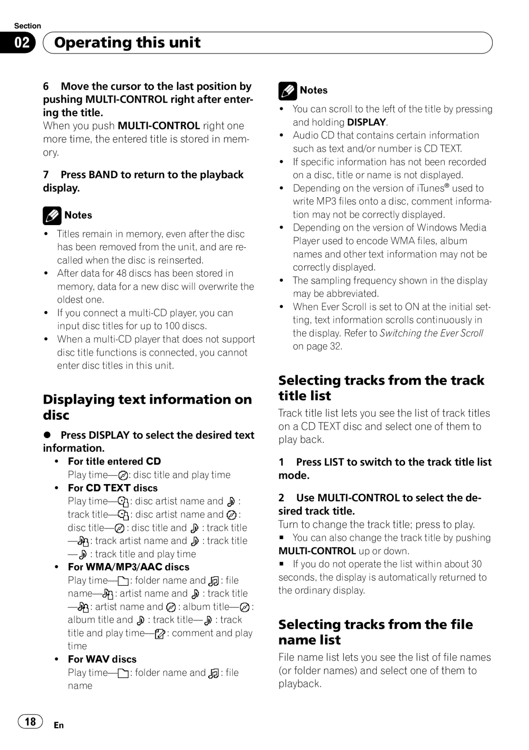 Pioneer DEH-P6900UB operation manual Displaying text information on disc, Selecting tracks from the track title list 