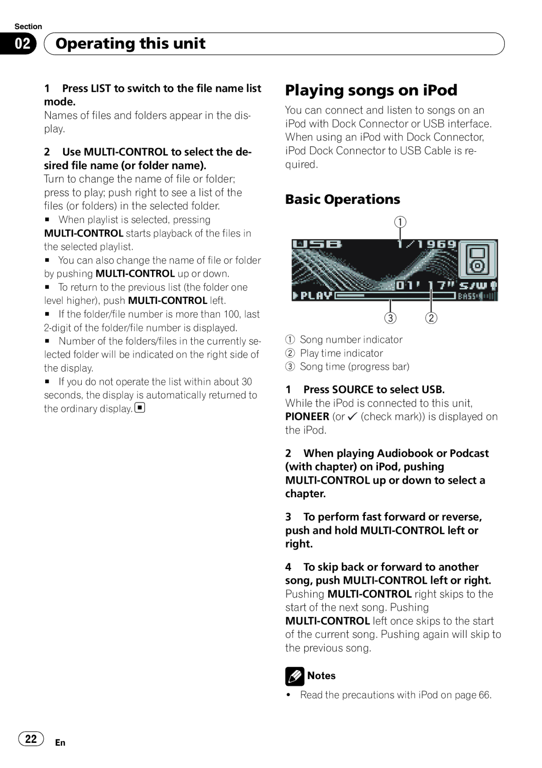 Pioneer DEH-P6900UB operation manual Playing songs on iPod, Press List to switch to the file name list 