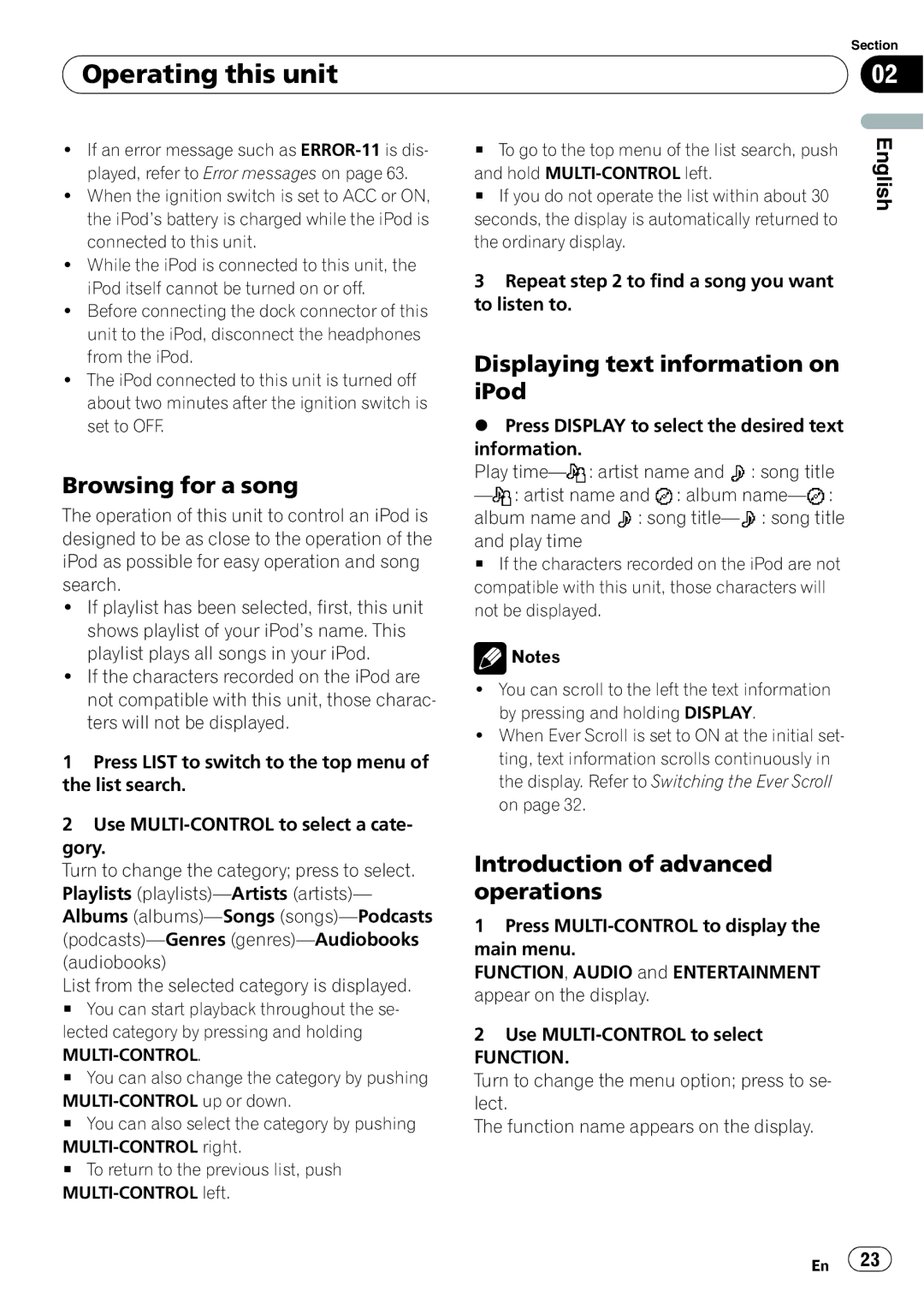 Pioneer DEH-P6900UB operation manual Browsing for a song, Displaying text information on iPod 