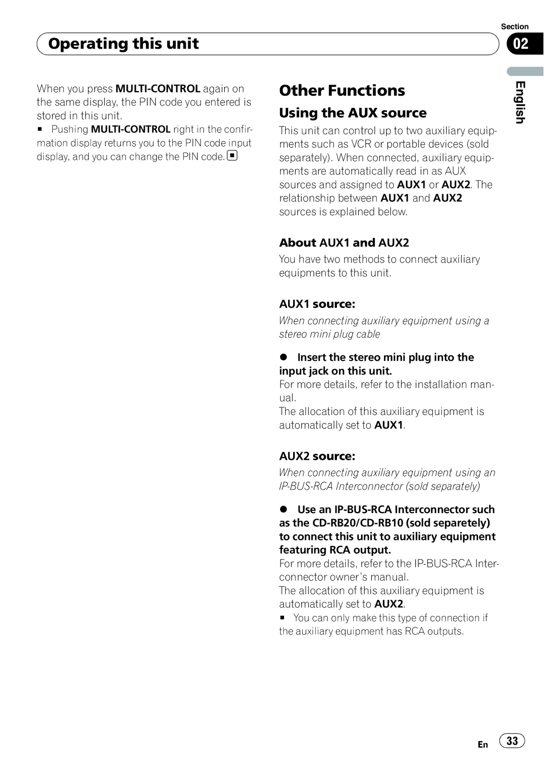 Pioneer DEH-P6900UB operation manual Other Functions, Using the AUX source, About AUX1 and AUX2, AUX1 source, AUX2 source 