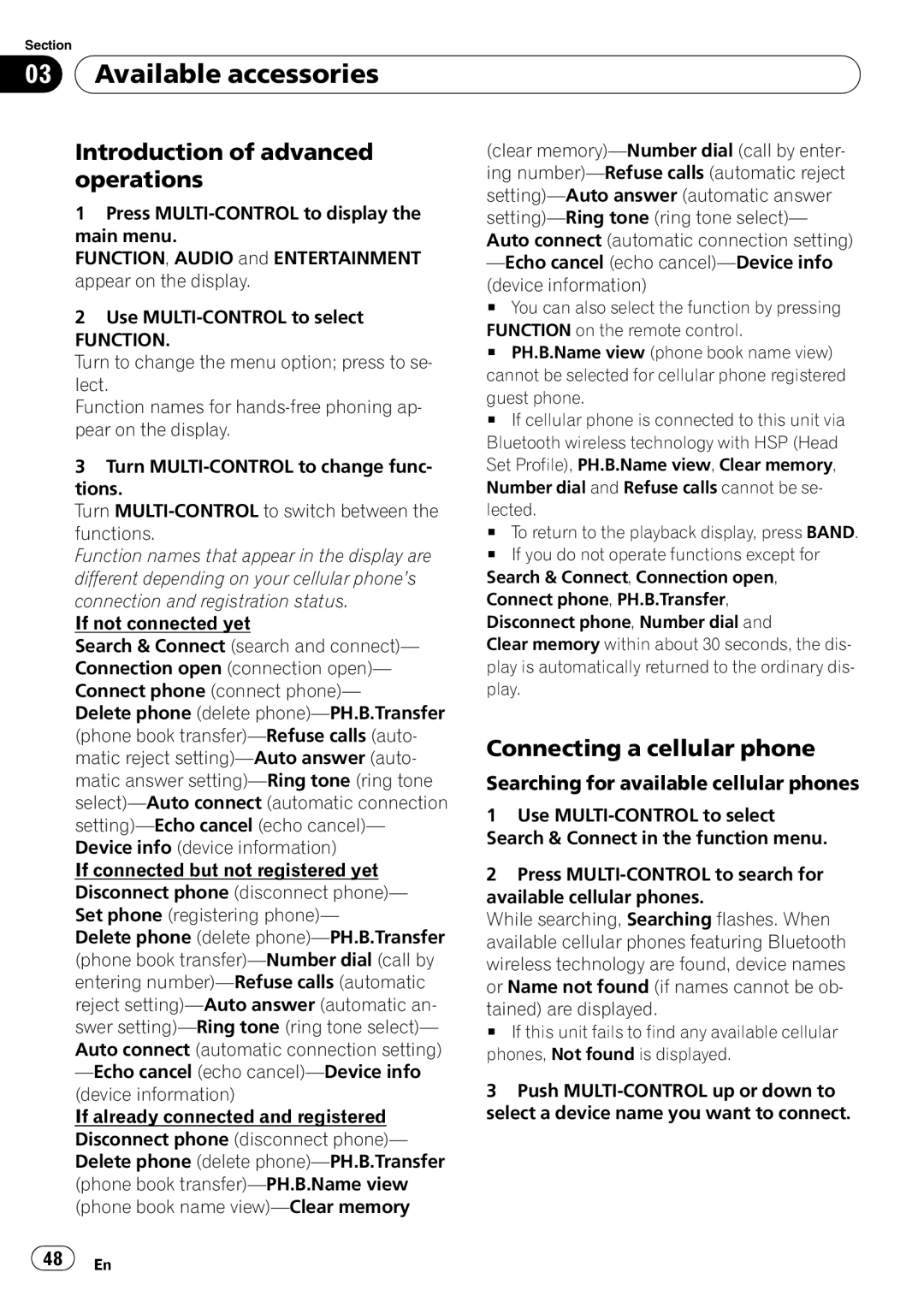 Pioneer DEH-P6900UB operation manual Connecting a cellular phone, Searching for available cellular phones 