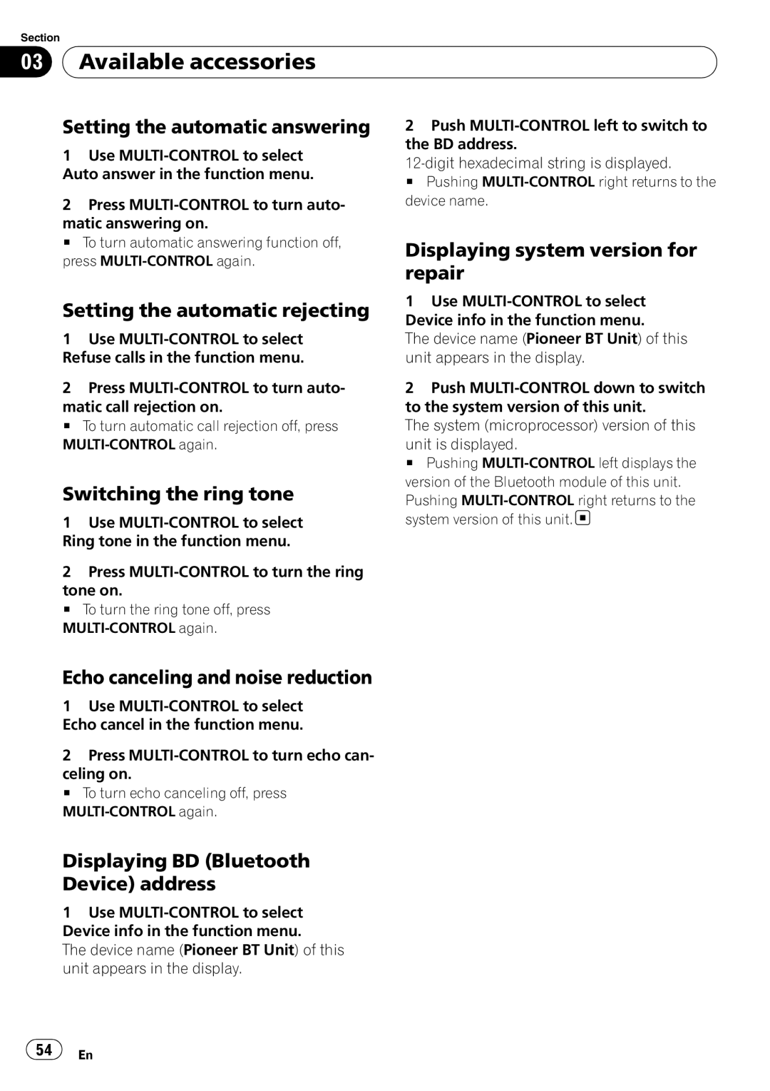 Pioneer DEH-P6900UB Setting the automatic answering, Setting the automatic rejecting, Switching the ring tone 