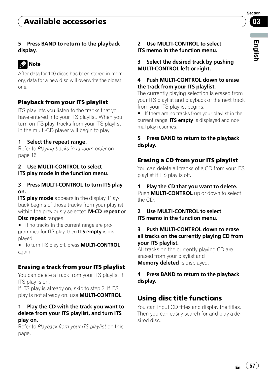 Pioneer DEH-P6900UB operation manual Playback from your ITS playlist, Erasing a track from your ITS playlist 