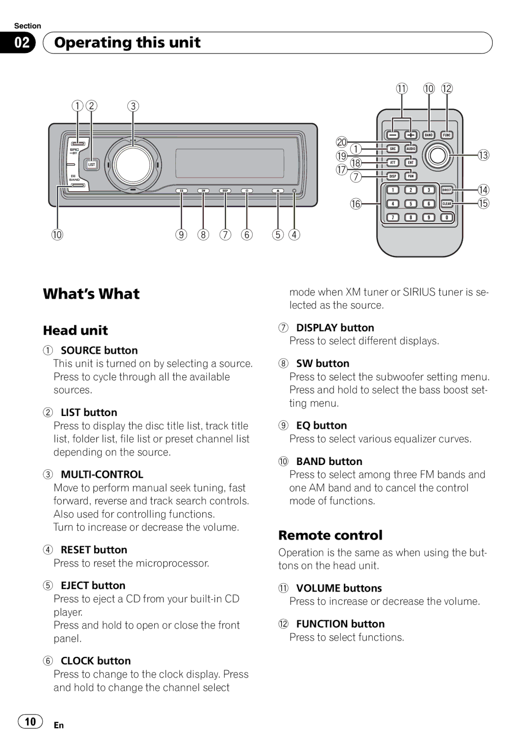 Pioneer DEH-P690UB operation manual Operating this unit What’s What, Head unit, Remote control, Multi-Control 