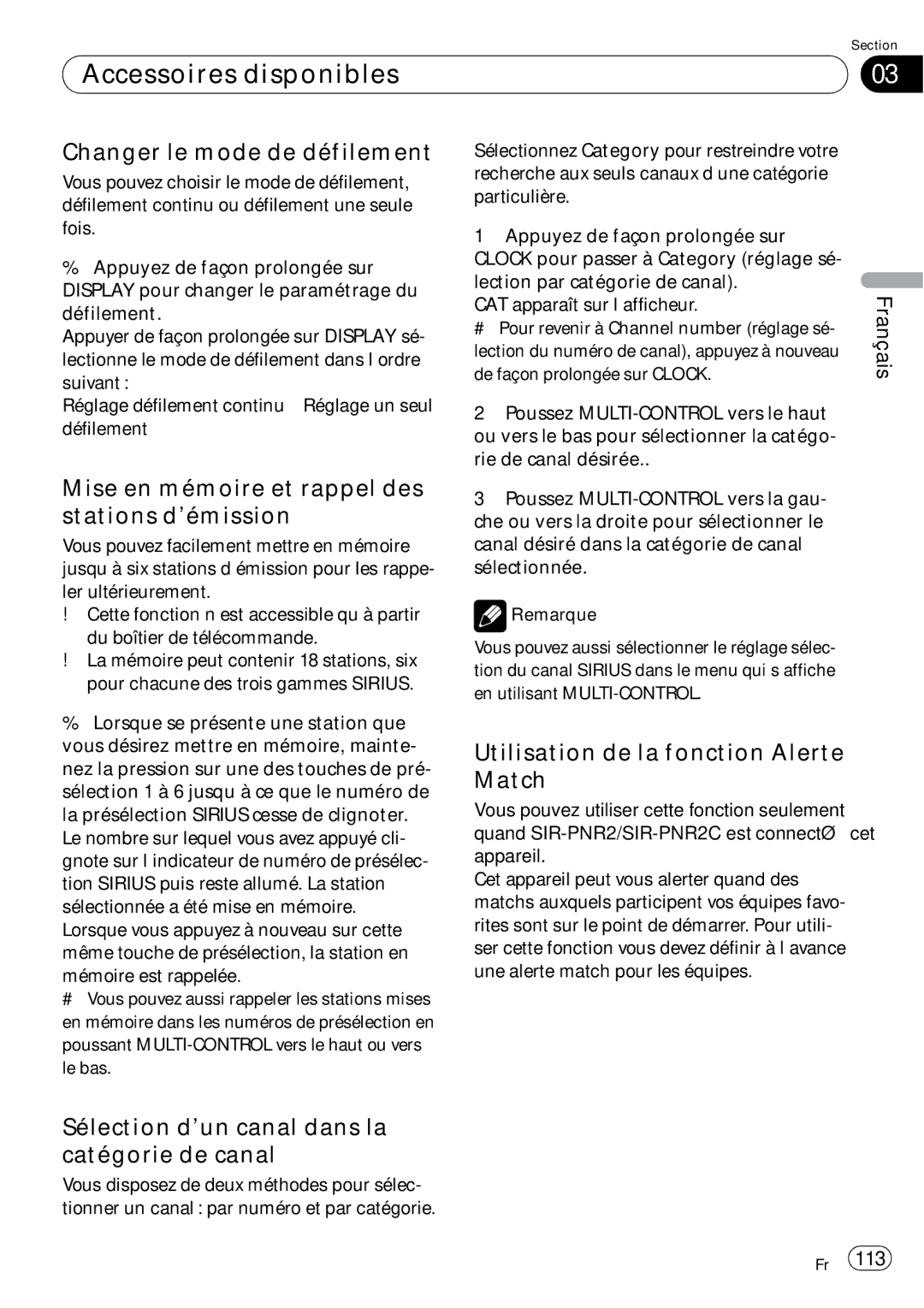 Pioneer DEH-P690UB operation manual Changer le mode de défilement, Utilisation de la fonction Alerte Match 