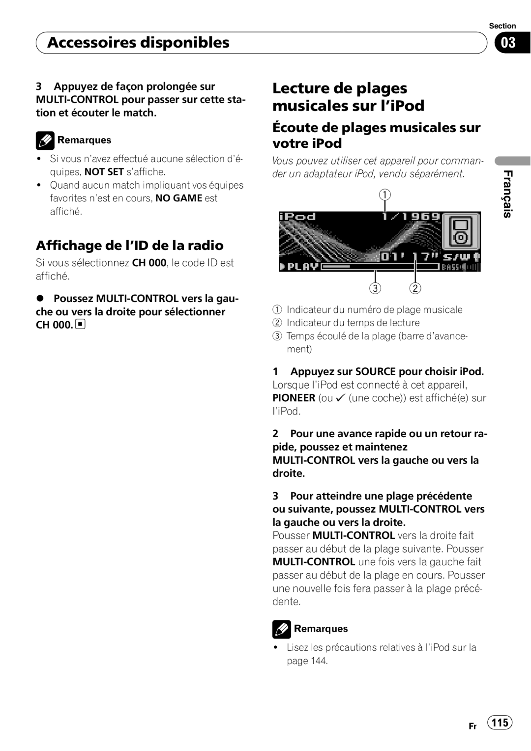 Pioneer DEH-P690UB operation manual Lecture de plages musicales sur l’iPod, Écoute de plages musicales sur votre iPod 