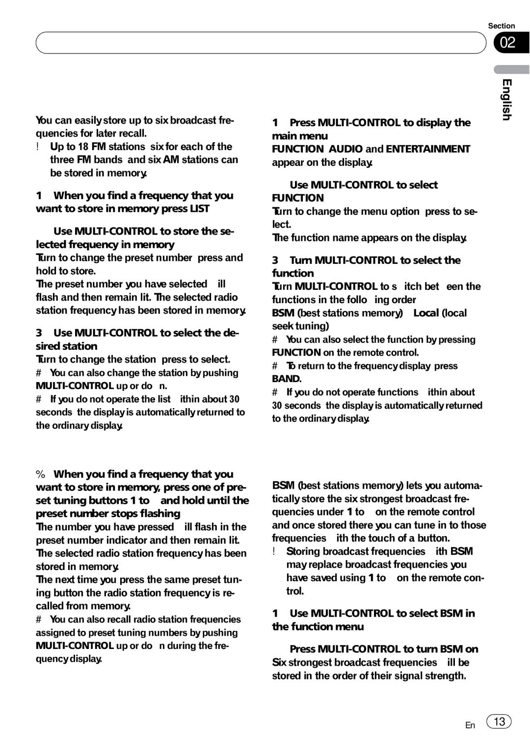 Pioneer DEH-P690UB operation manual Storing and recalling broadcast frequencies, Introduction of advanced operations 