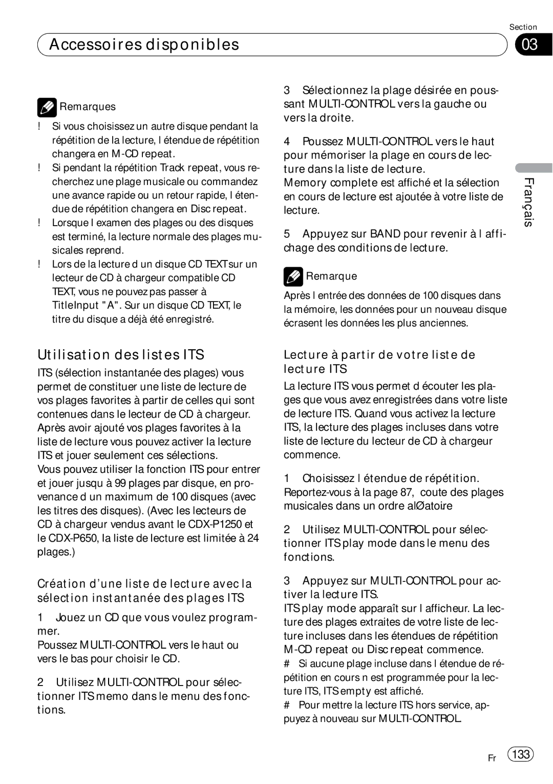 Pioneer DEH-P690UB operation manual Utilisation des listes ITS, Lecture à partir de votre liste de lecture ITS 