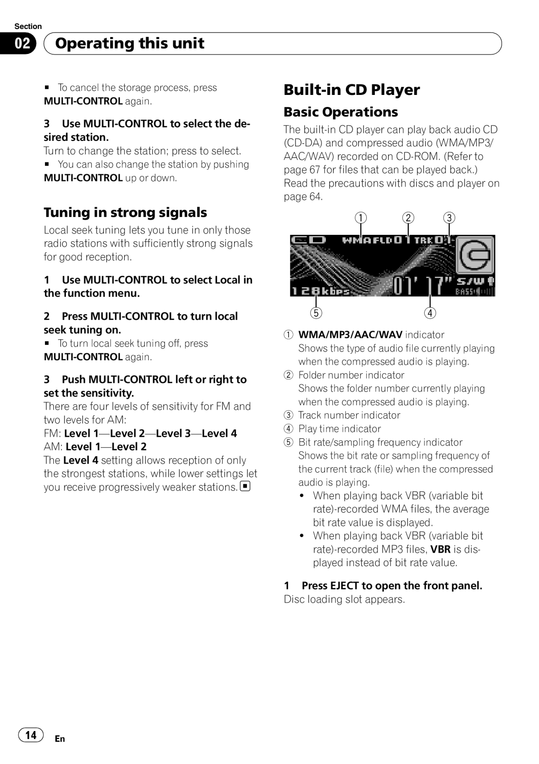 Pioneer DEH-P690UB operation manual Built-in CD Player, Tuning in strong signals 