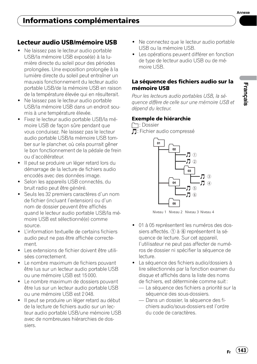 Pioneer DEH-P690UB operation manual Lecteur audio USB/mémoire USB, La séquence des fichiers audio sur la, Mémoire USB 