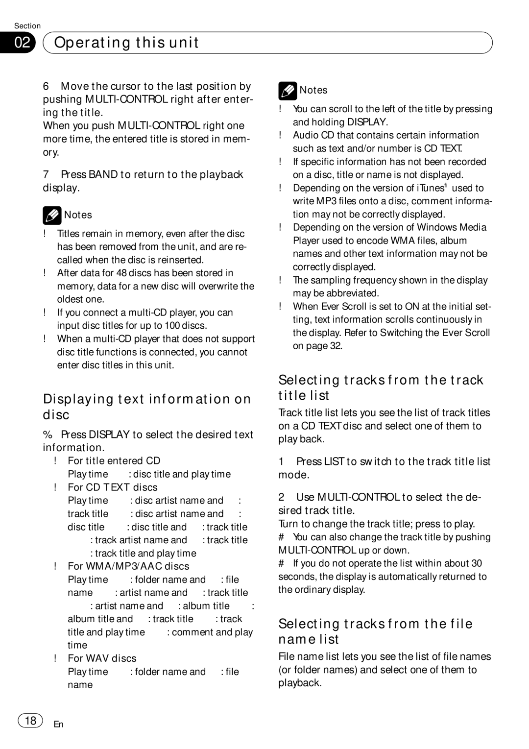 Pioneer DEH-P690UB operation manual Displaying text information on disc, Selecting tracks from the track title list 