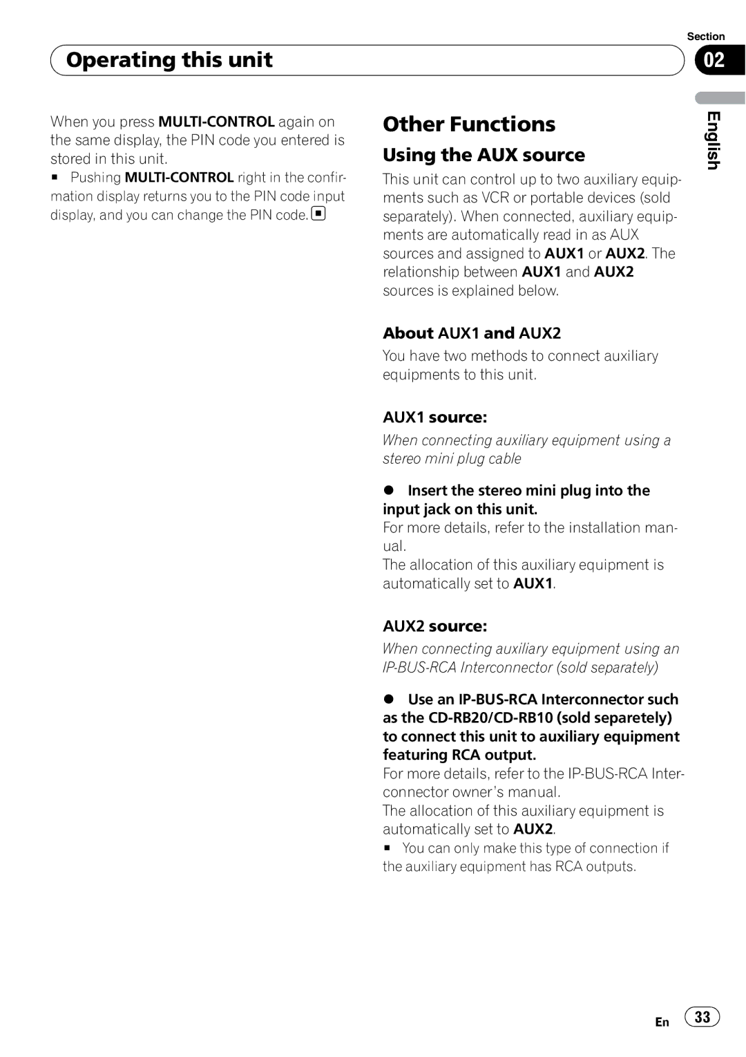 Pioneer DEH-P690UB operation manual Other Functions, Using the AUX source, About AUX1 and AUX2, AUX1 source, AUX2 source 