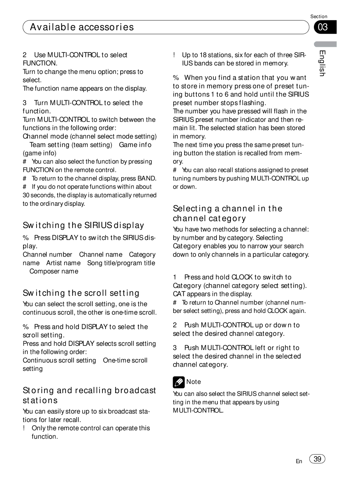 Pioneer DEH-P690UB operation manual Switching the Sirius display, Switching the scroll setting 