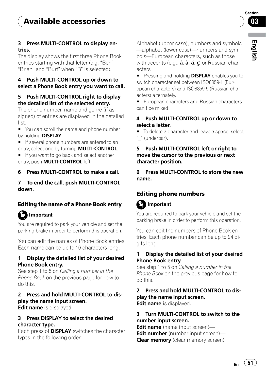 Pioneer DEH-P690UB operation manual Editing phone numbers, Editing the name of a Phone Book entry 