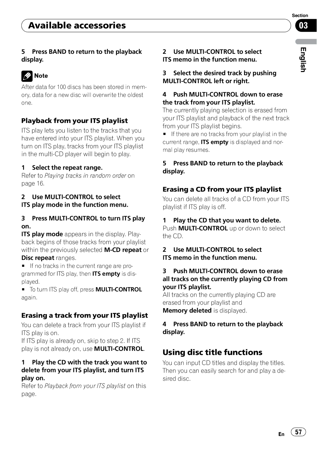 Pioneer DEH-P690UB operation manual Playback from your ITS playlist, Erasing a track from your ITS playlist 