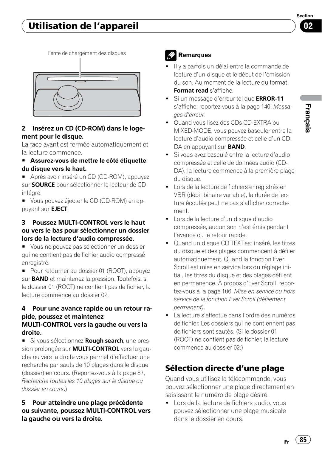 Pioneer DEH-P690UB operation manual Sélection directe d’une plage, Enregistré 