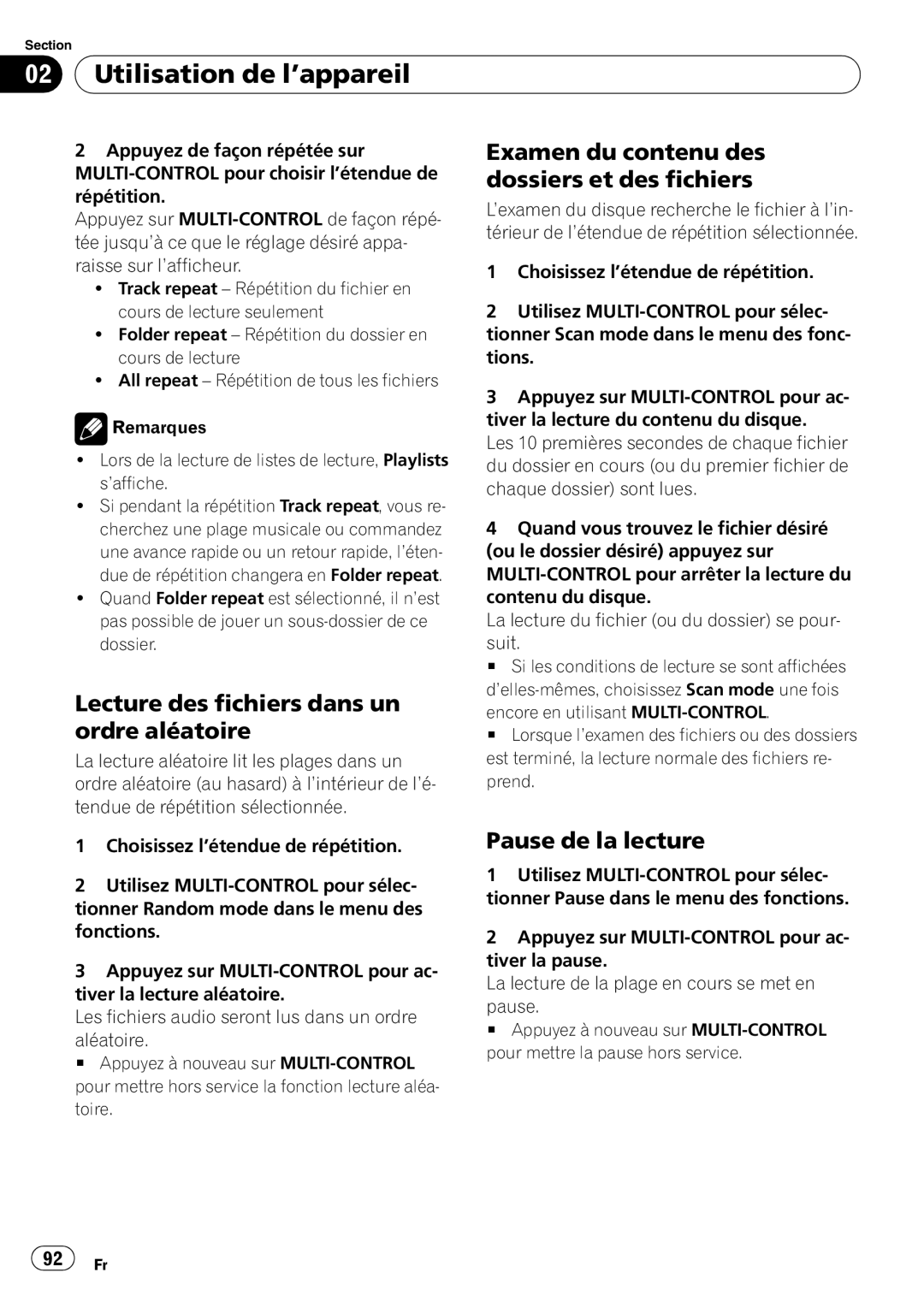 Pioneer DEH-P690UB Lecture des fichiers dans un ordre aléatoire, Examen du contenu des dossiers et des fichiers 