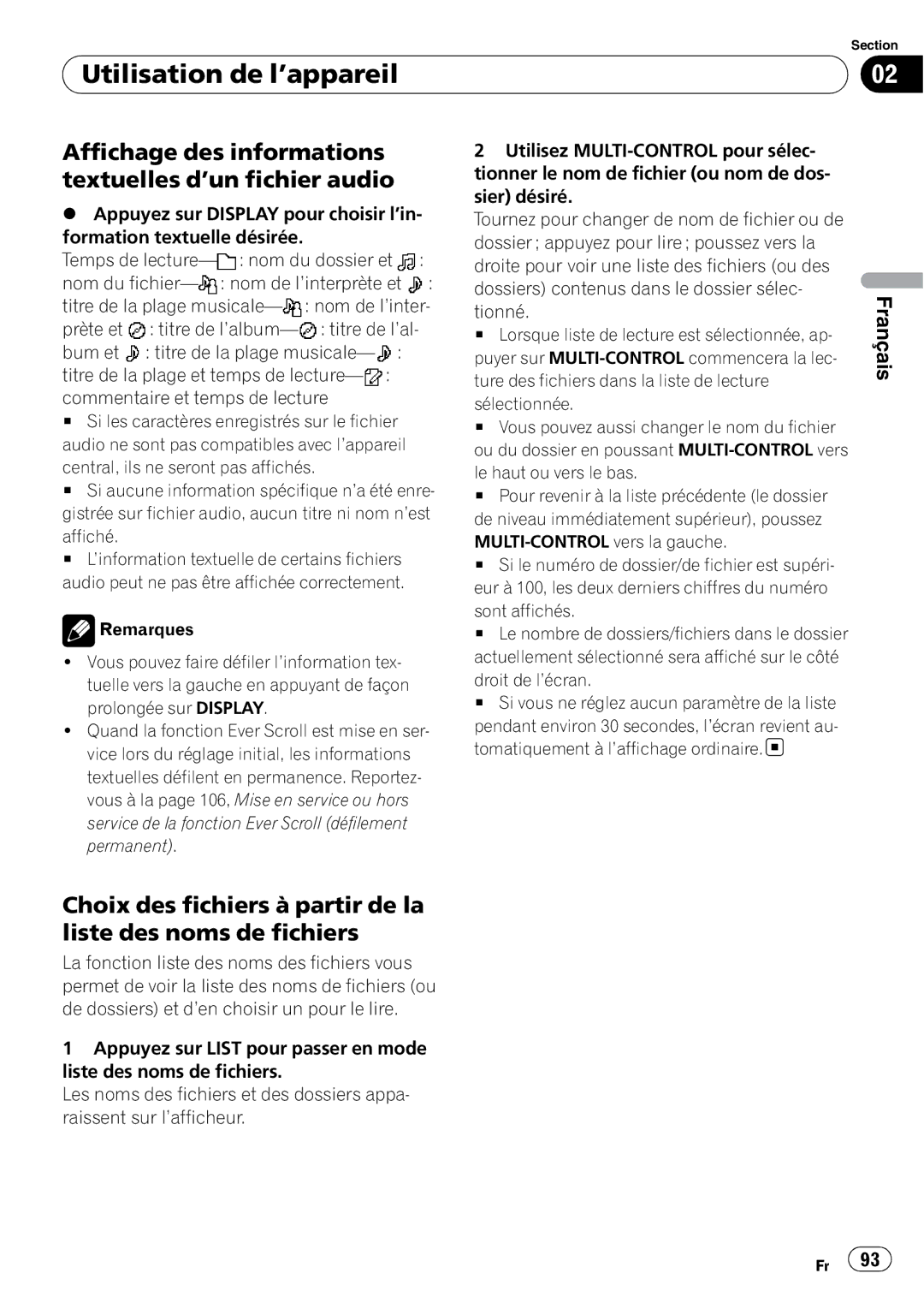 Pioneer DEH-P690UB Affichage des informations textuelles d’un fichier audio, Central, ils ne seront pas affichés, Affiché 