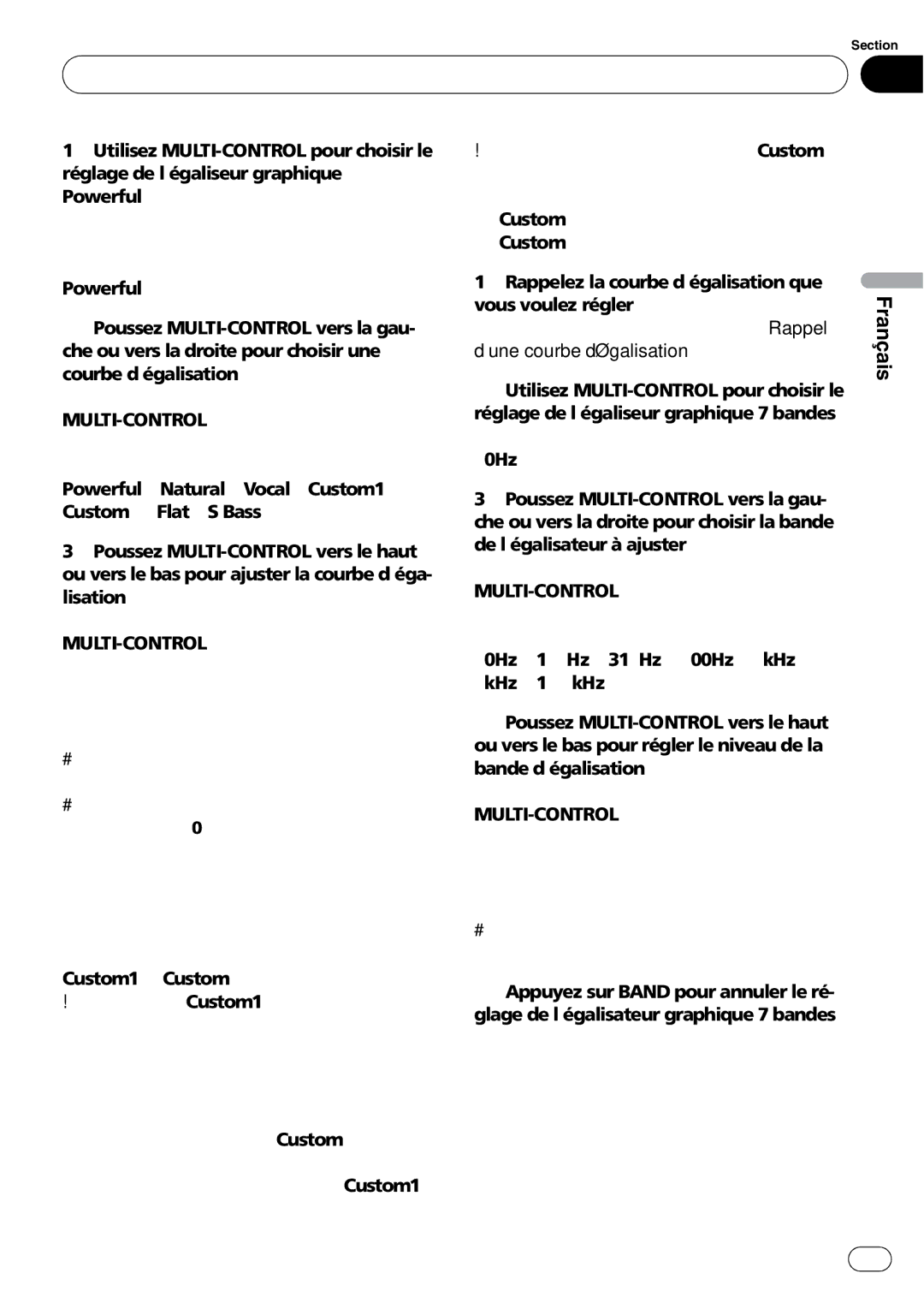 Pioneer DEH-P690UB operation manual Réglage de la correction physiologique, Réglage de l’égaliseur graphique 7 bandes 