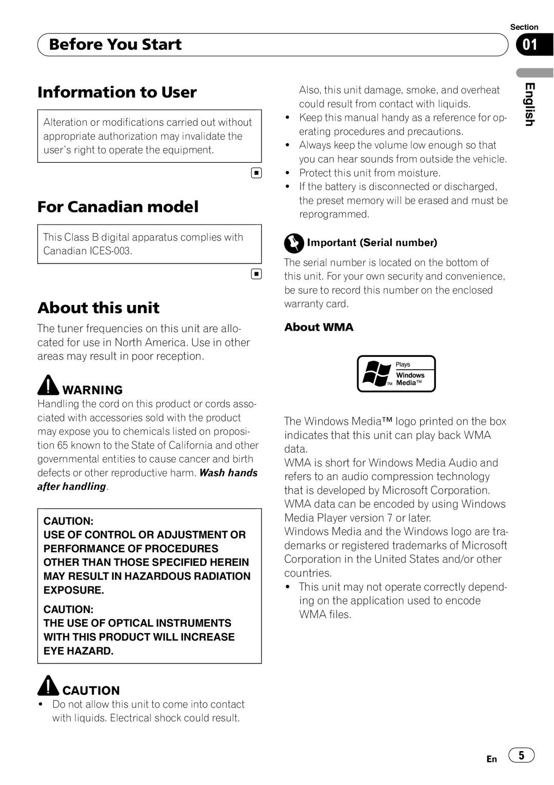 Pioneer DEH-P690UB operation manual Before You Start, Information to User, For Canadian model, About this unit, English 