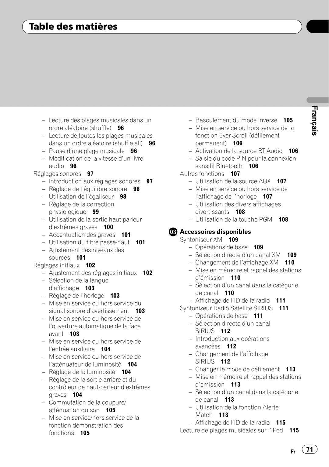 Pioneer DEH-P690UB operation manual Français, Table des matières 