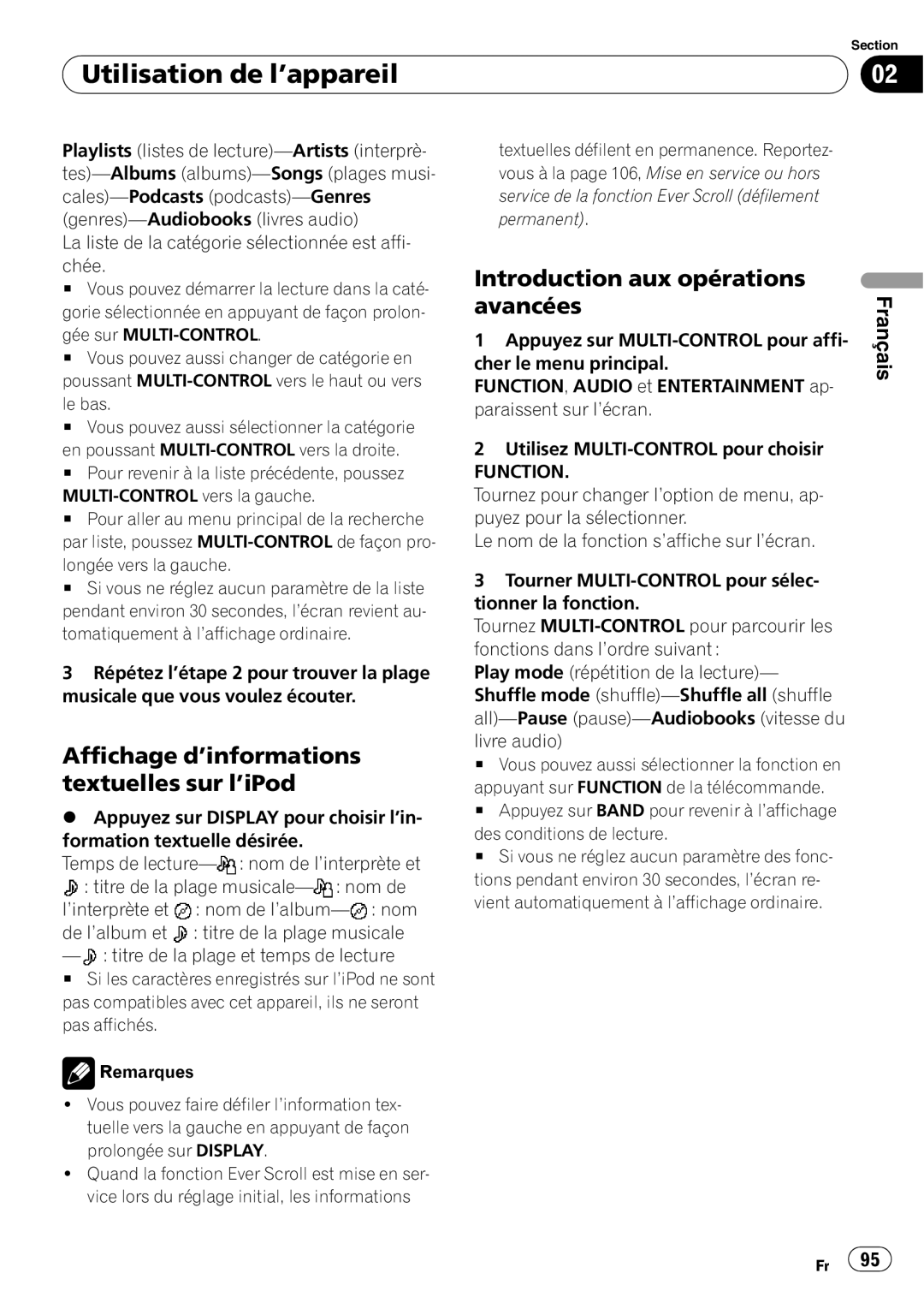 Pioneer DEH-P690UB operation manual Affichage d’informations textuelles sur l’iPod, Utilisation de l’appareil, Français 