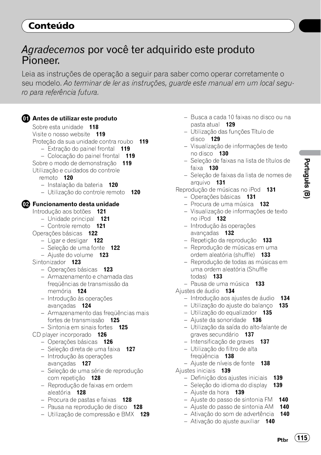 Pioneer DEH-P6950IB operation manual Conteúdo 