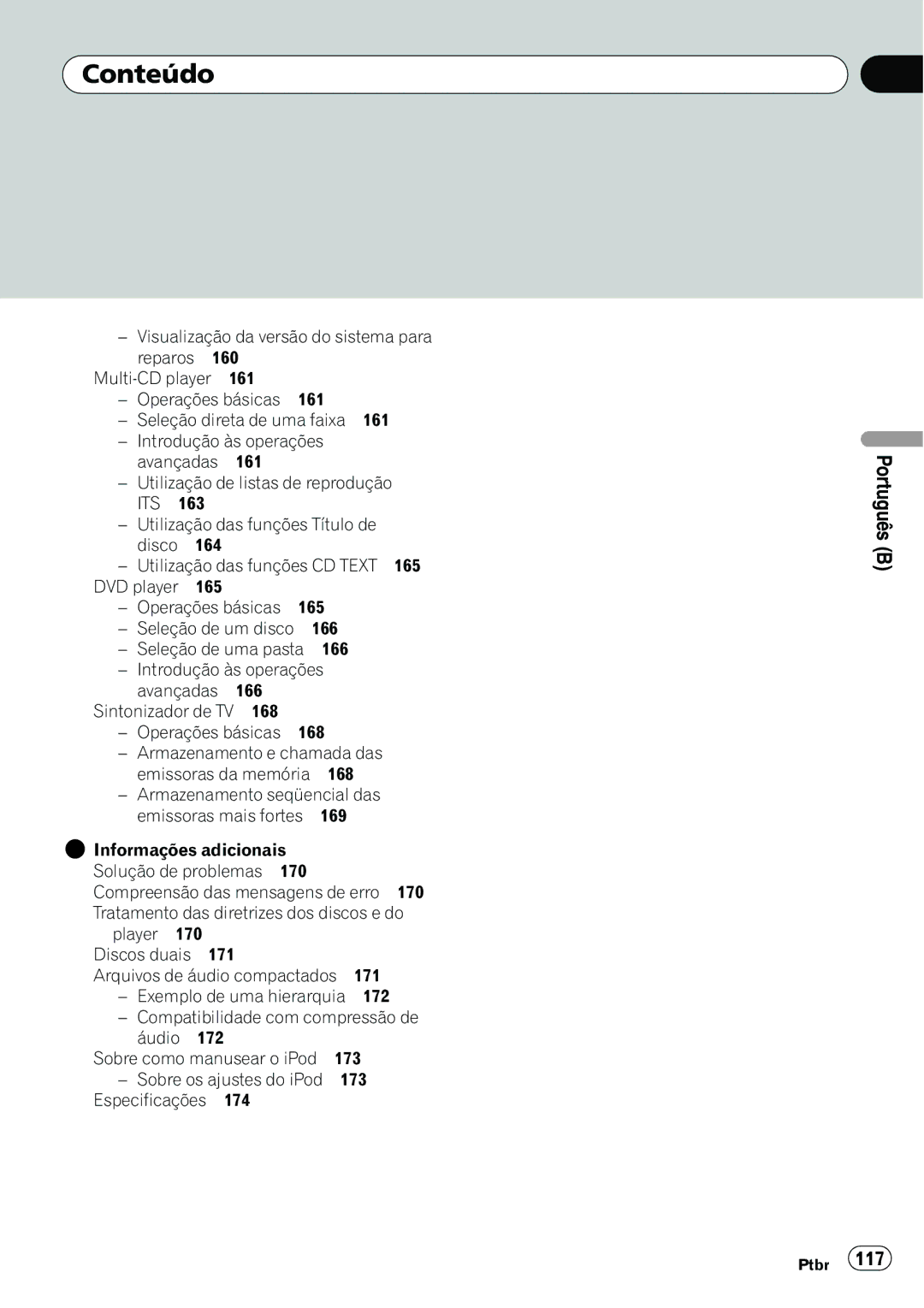 Pioneer DEH-P6950IB operation manual 171, Especificações Português B 