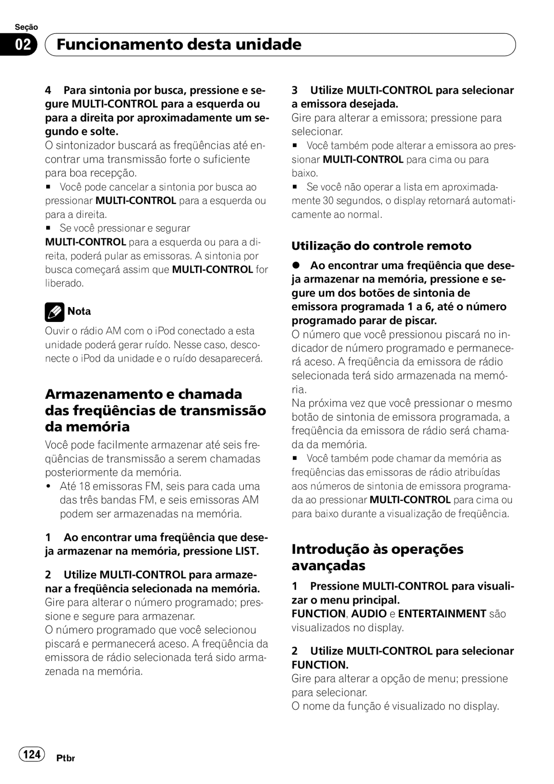 Pioneer DEH-P6950IB operation manual Introdução às operações avançadas, Utilização do controle remoto 