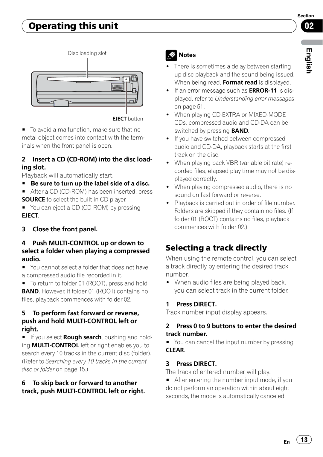 Pioneer DEH-P6950IB operation manual Selecting a track directly, Press Direct Track of entered number will play 