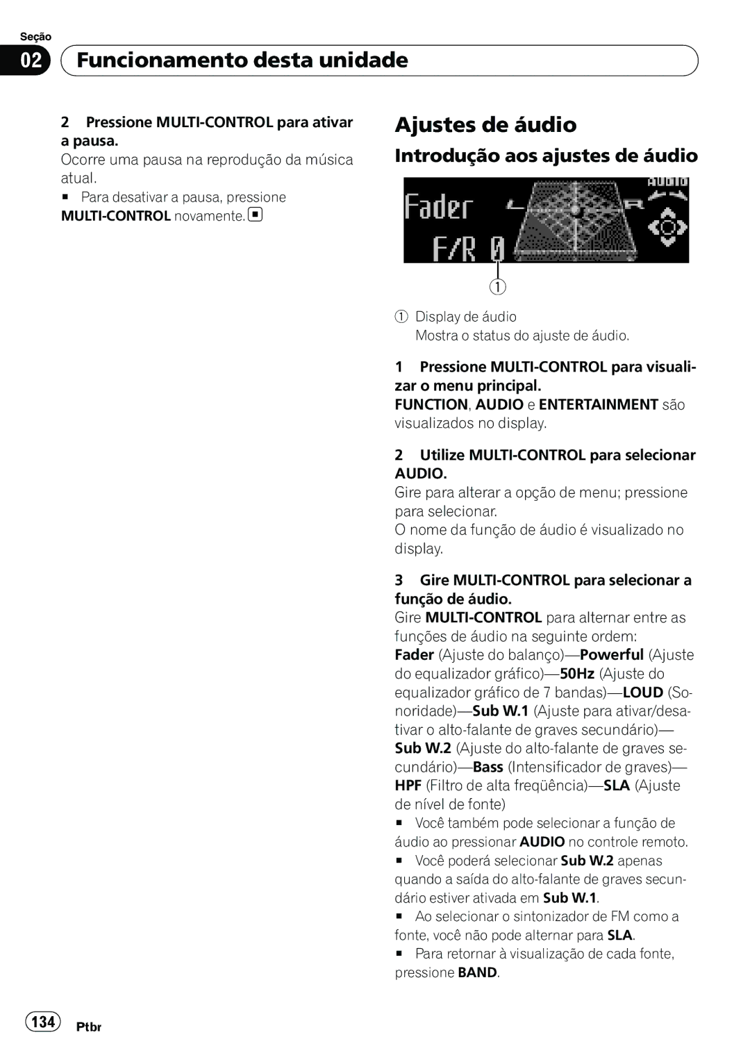 Pioneer DEH-P6950IB operation manual Ajustes de áudio, Introdução aos ajustes de áudio 