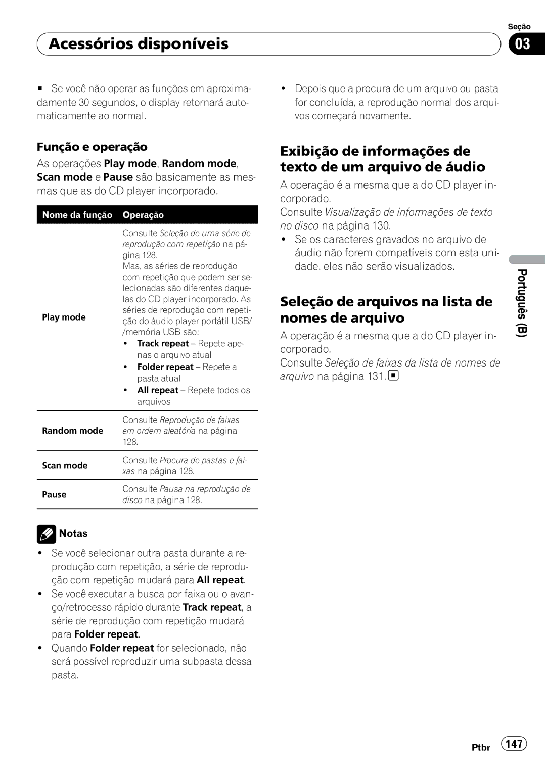 Pioneer DEH-P6950IB Acessórios disponíveis, Exibição de informações de texto de um arquivo de áudio, Função e operação 