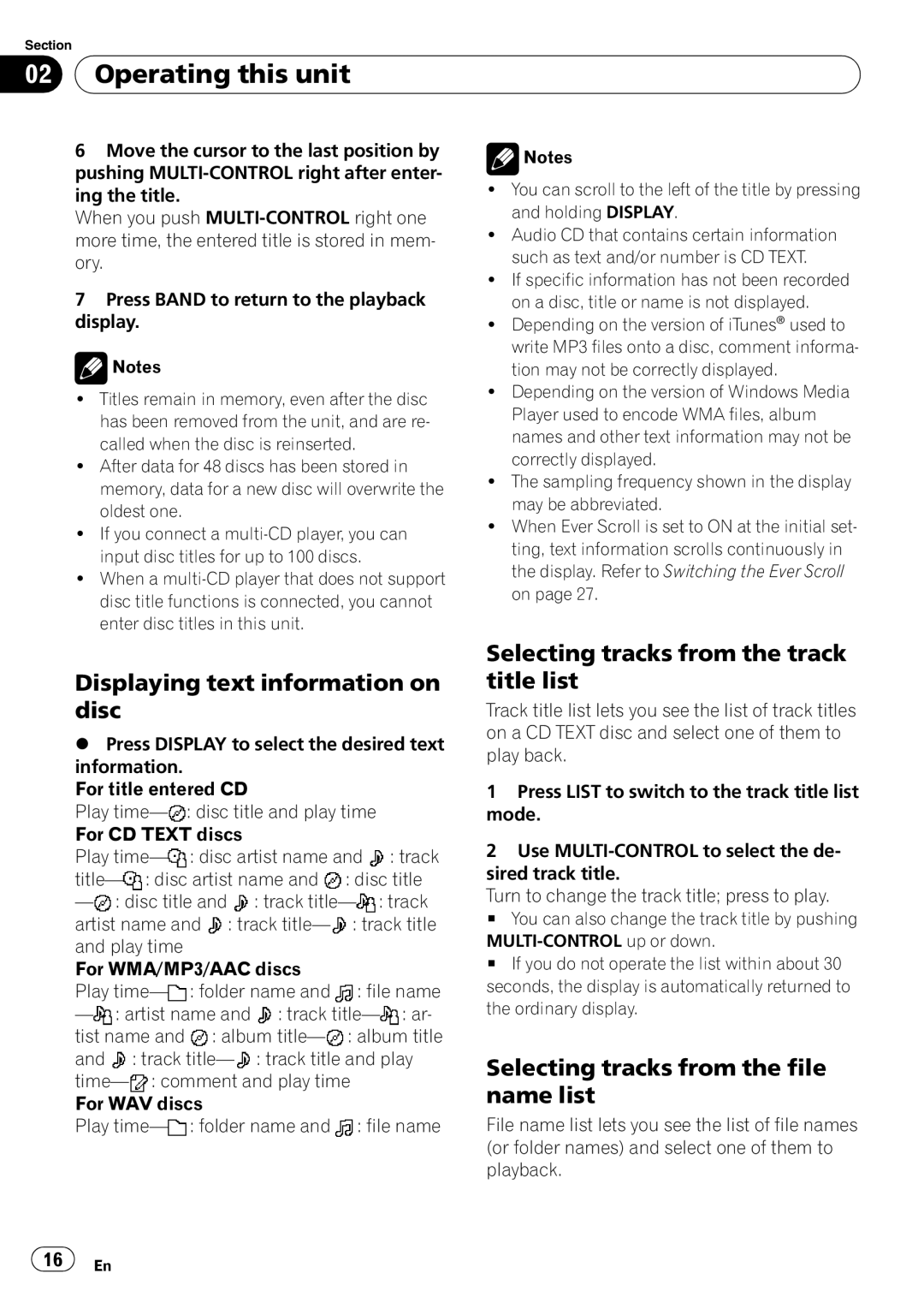 Pioneer DEH-P6950IB operation manual Displaying text information on disc, Selecting tracks from the track title list 