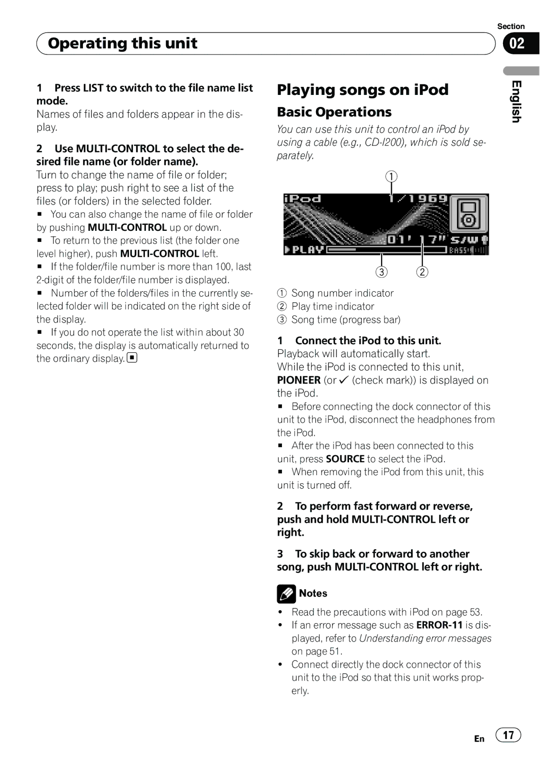 Pioneer DEH-P6950IB operation manual Playing songs on iPod, Basic Operations 